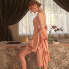 Sweet Embroidered Lace Halter Backless Sleep Dress Peach Passion