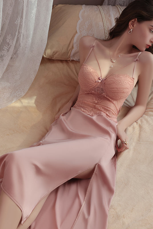 Seductive Elastic Waist Lace Bodice Nightgown Peach Passion