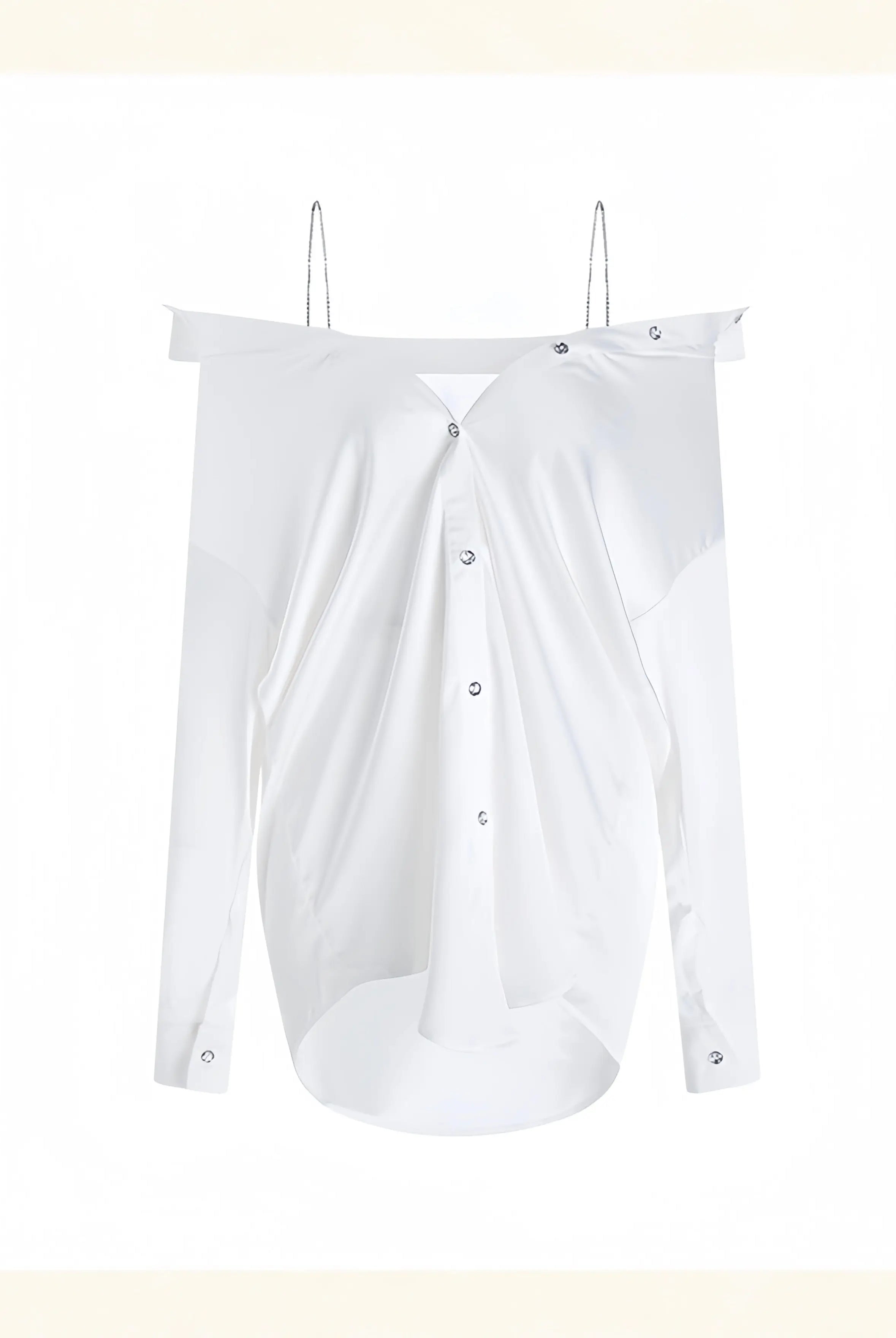 Sleek Satin Deep V-Neck Lingerie Shirt with Rhinestone Chain - Elegant Nightwear Set Peach Passion