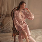 Elegant Satin Charmeuse Lounge Robe Set with Tie-Waist - Autumn/Winter Collection Peach Passion