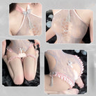 Buckle Fringe Mesh Crotchless Set Peach Passion