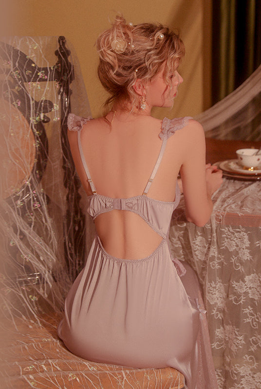 Sensual Mesh Lace Strap Nightgown Peach Passion