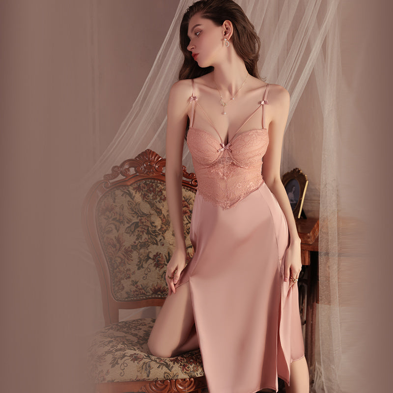 Seductive Elastic Waist Lace Bodice Nightgown Peach Passion