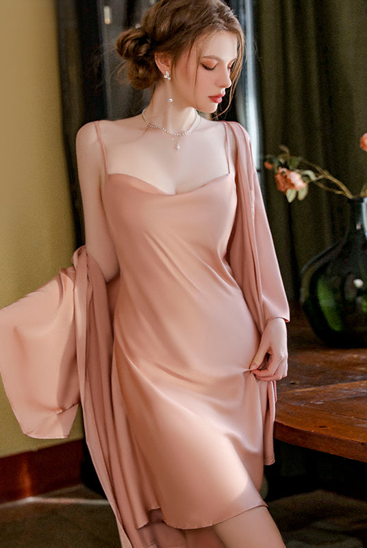 Sexy Deep V-neck Halter Nightgown Peach Passion
