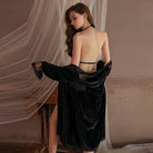 Velvet Seduction Backless Slip Dress with Matching Robe Set Peach Passion