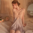 Sweet Embroidered Lace Halter Backless Sleep Dress Peach Passion