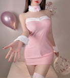 Fluffy Bunny Playful Lingerie Set - Stretch Knit with Plush Detailing Peach Passion