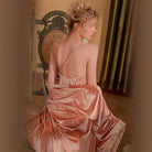 Chic Velvet Backless Nightgown and Robe Set with Padded Bust Peach Passion