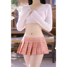 Cute Schoolgirl JK Sweater Uniform Sheer Lingerie Peach Passion