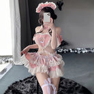 Adorable Maid-Style Heart Cutout Lingerie with Flirty Open Back Peach Passion