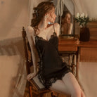 Spaghetti Strap Eyelash Lace Ice Silk Nightdress Peach Passion