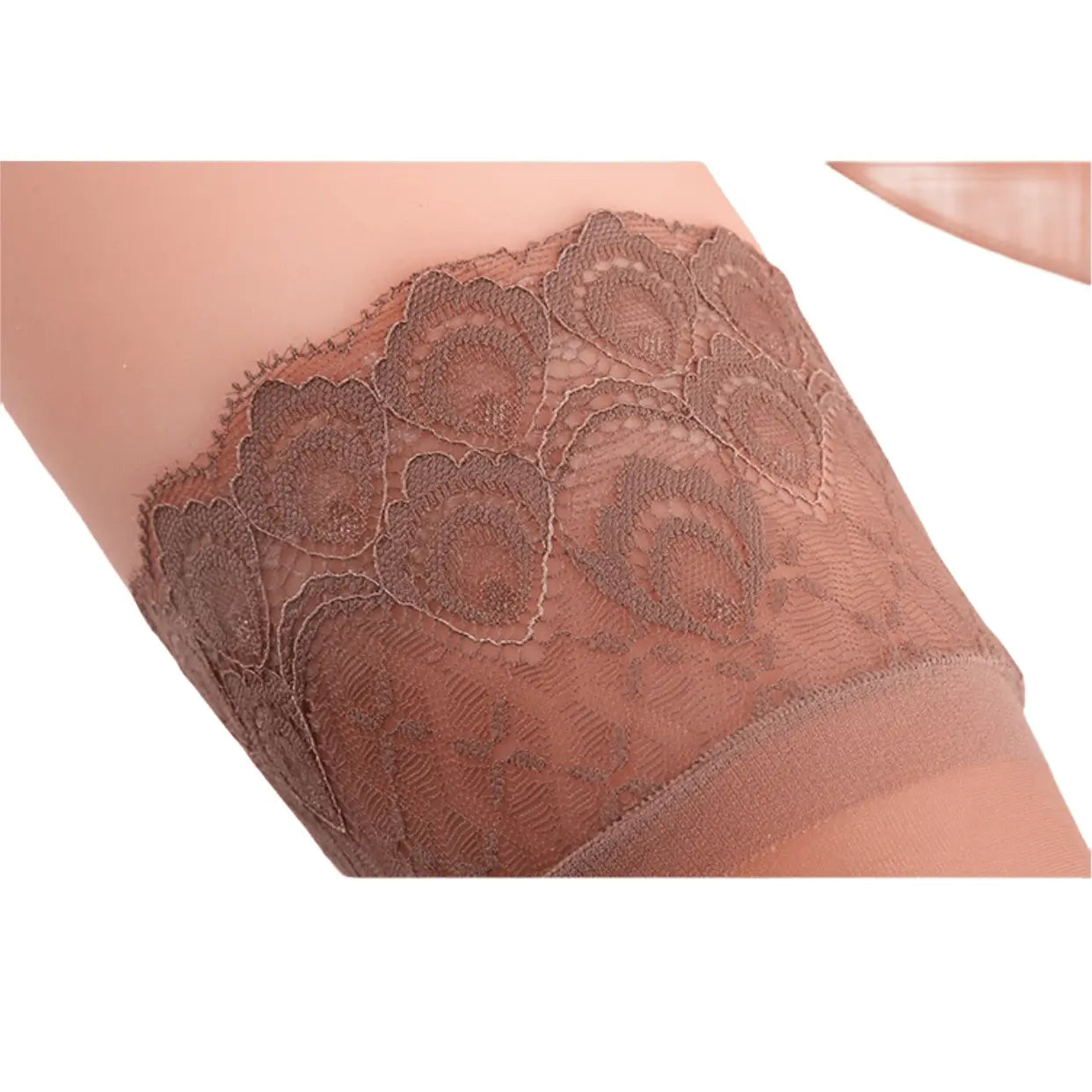 15D Silicone Oil Shiny Lace Thigh-High Stockings - Peach Passion