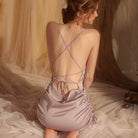 Pleated Open Back Camisole Nightgown Peach Passion