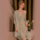 Lace Sheer Deep V-neck Strap Nightgown Peach Passion