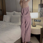 Cozy Flannel Lace-Trim Camisole Pajama Set with Matching Robe Peach Passion