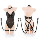 Matte Faux Leather Detachable Mesh Bondage Set Peach Passion