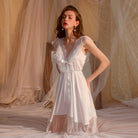 Sheer Lace V-neck Low-cut Hollow-out Nightgown Peach Passion