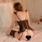 Seductive Lace Sheer Mesh Skirt with Padded Underwire Bustier Peach Passion