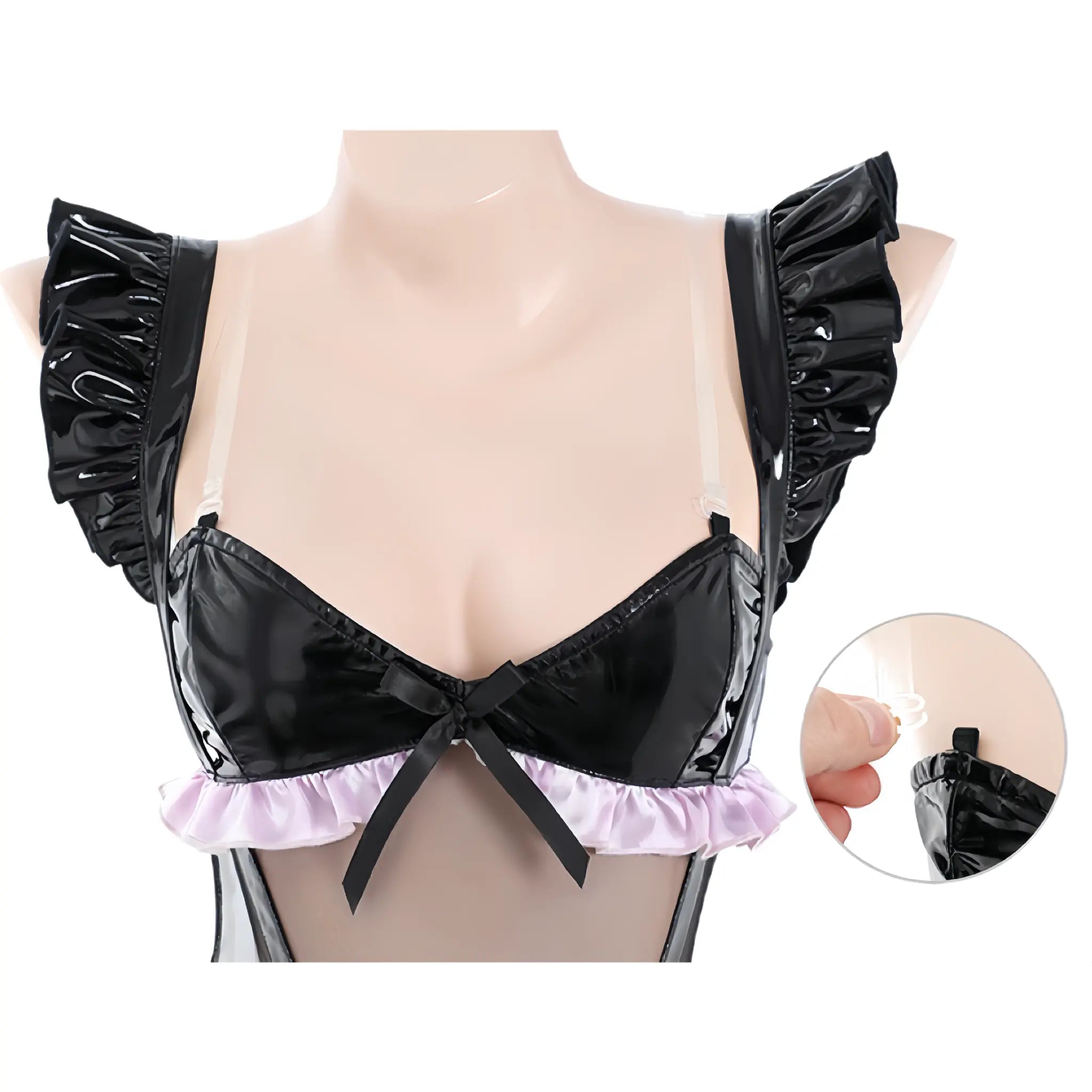 Dark Seductive Faux Leather Kitty Cat Costume Lingerie Set Peach Passion