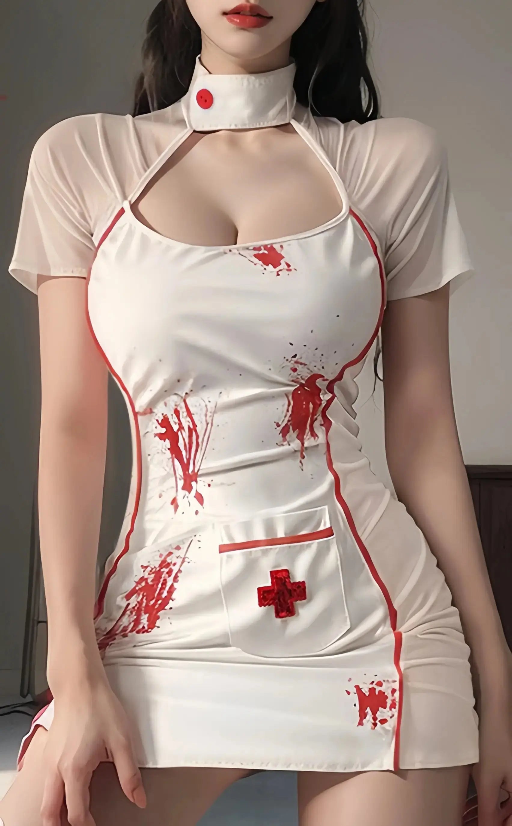 COSplay Seductive Nurse Print Lingerie Set Peach Passion