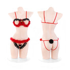 Christmas Furry Open-Cup Crotchless Three-Piece Lingerie Set Peach Passion