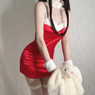 Cute and Sweet Velvet Bunny Girl Suspender Mini Skirt Role Play Uniform Set for Women Peach Passion