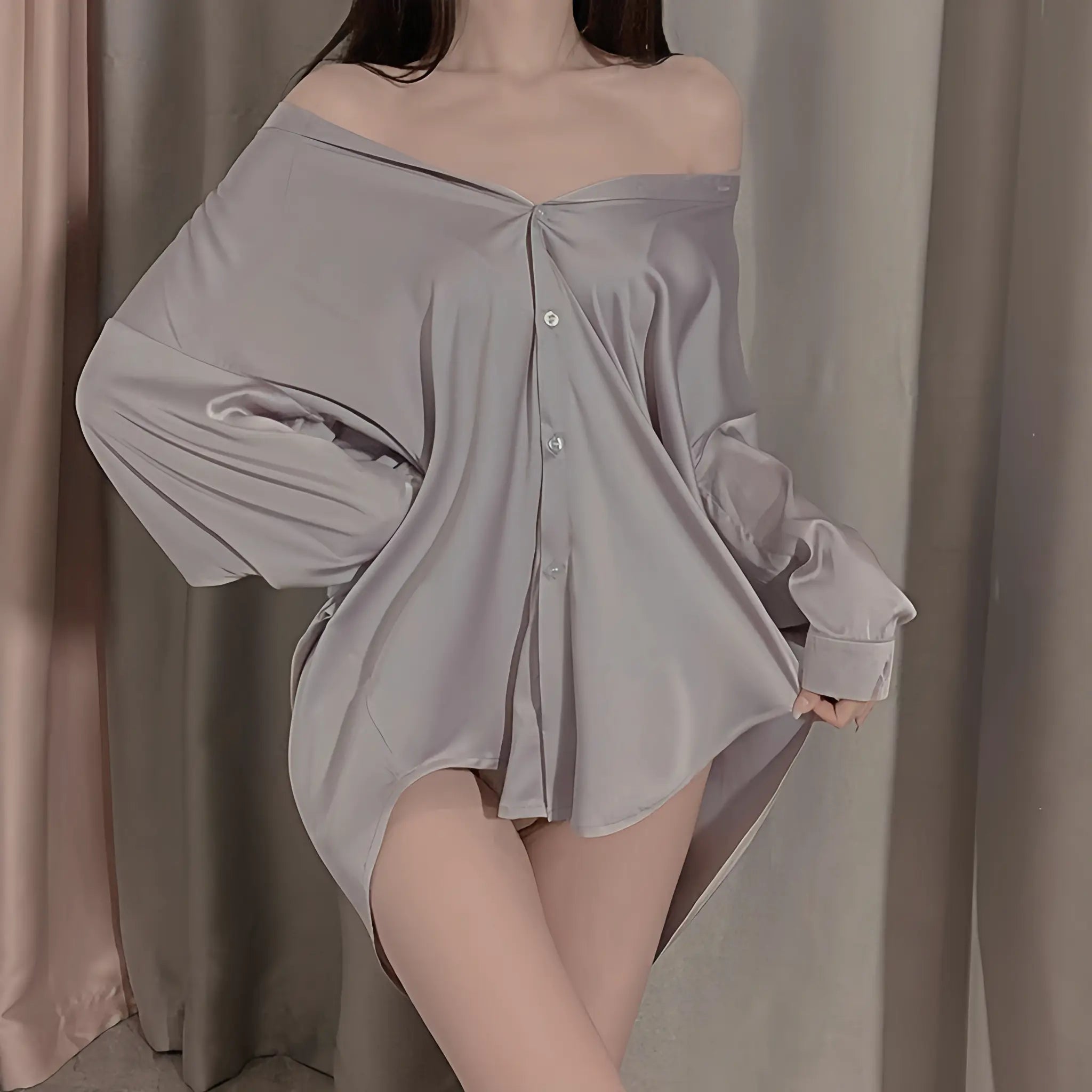 Oversized Boyfriend Style Shirt Nightgown - Pure Desire Homewear Set Peach Passion