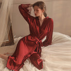 Elegant Satin Charmeuse Lounge Robe Set with Tie-Waist - Autumn/Winter Collection Peach Passion