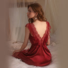 Sheer Lace V-neck Low-cut Hollow-out Nightgown Peach Passion