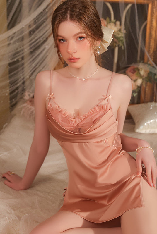 Sexy Backless Split Halter Neck Nightgown Peach Passion