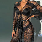 Sizzling Sheer Mesh Deep V Tie-Front Comfort Robe Uniform Set Peach Passion