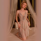 Lace Sheer Deep V-neck Strap Nightgown Peach Passion