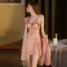 Sheer Solid Color Strap Nightgown Peach Passion