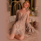 Lace Sheer Deep V-neck Strap Nightgown Peach Passion