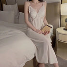 Velvet Lace Sweet Butterfly Padded Deep V Temptation Long Sleep Dress Peach Passion