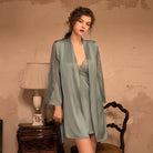 Satin Spaghetti Strap Long Sleeve Lace-Up Nightgown Peach Passion