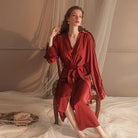 Elegant Satin Charmeuse Lounge Robe Set with Tie-Waist - Autumn/Winter Collection Peach Passion