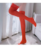 Lace Trim Thigh High Socks Peach Passion