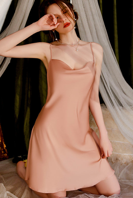 Sexy Deep V-neck Halter Nightgown Peach Passion
