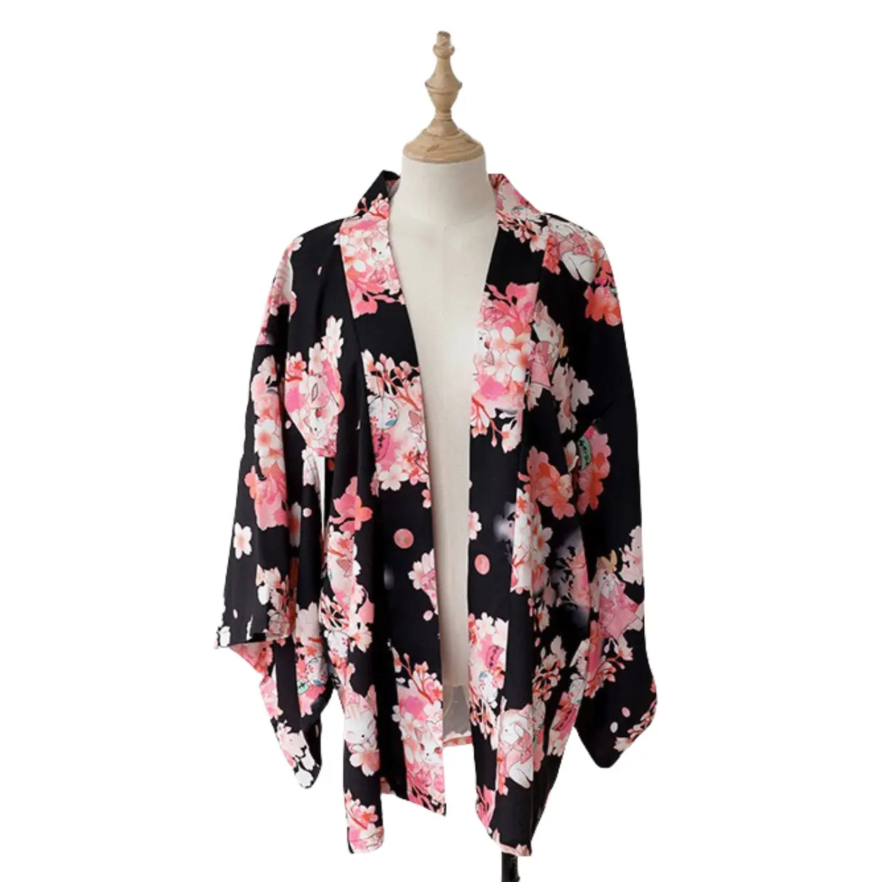 Japanese Cherry Blossom Cat Print Kimono - Peach Passion