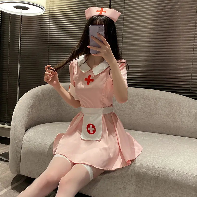 Sweet Nurse Costume with Bow Accents Peach Passion