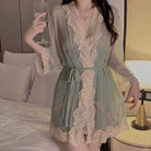 Sheer Mesh Padded Push-Up Sleep Dress with Lace Deep V Camisole Robe Peach Passion