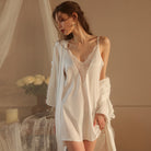 Ice Silk Lace Patchwork Nightgown Peach Passion