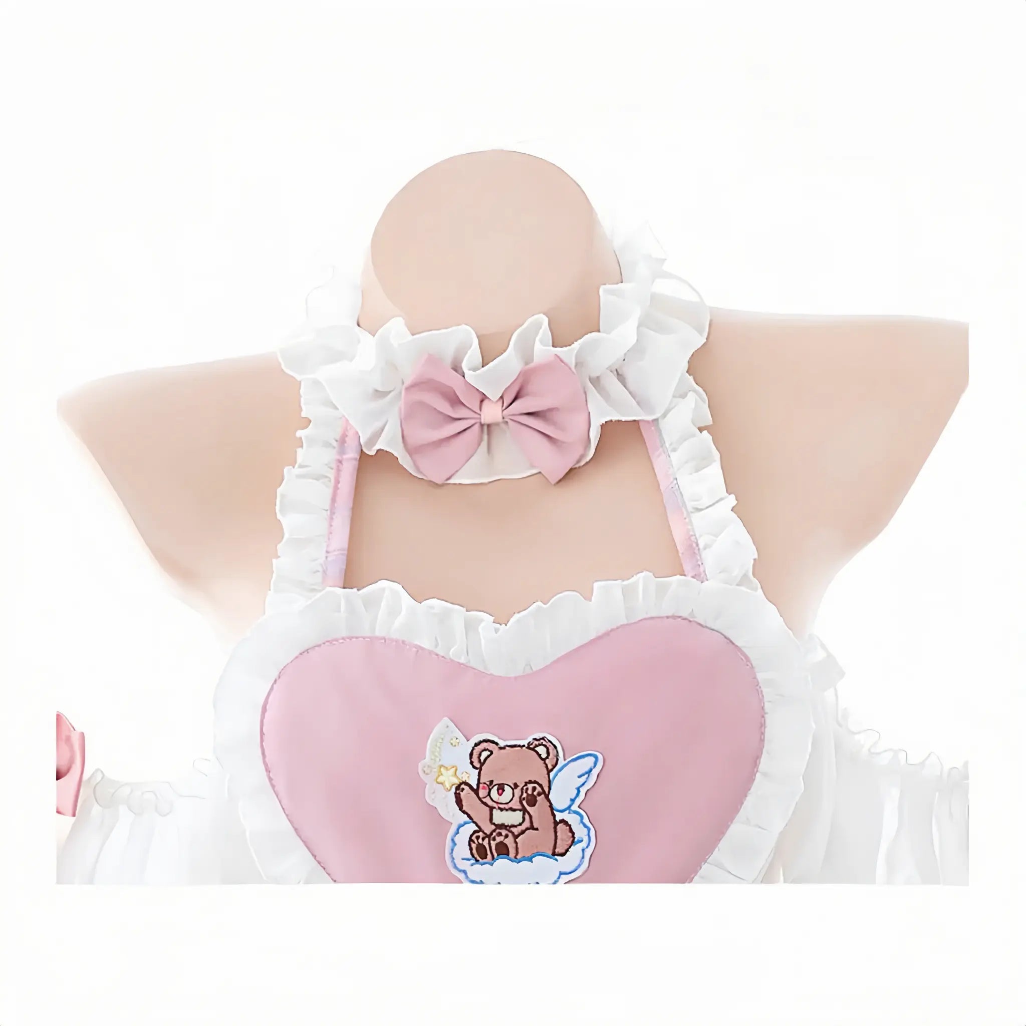 Adorable Maid-Style Heart Cutout Lingerie with Flirty Open Back Peach Passion