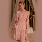 Lace Sheer Deep V-neck Strap Nightgown Peach Passion