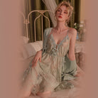 Lace Sheer Deep V-neck Strap Nightgown Peach Passion