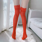 Lace Trim Thigh High Socks Peach Passion