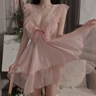 Pearl Strap Sheer Mesh Nightgown Peach Passion