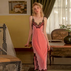 Velvet Lounge Set with Lace-Back Robe and Camisole Slip Dress Peach Passion