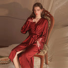 Elegant Satin Charmeuse Lounge Robe Set with Tie-Waist - Autumn/Winter Collection Peach Passion